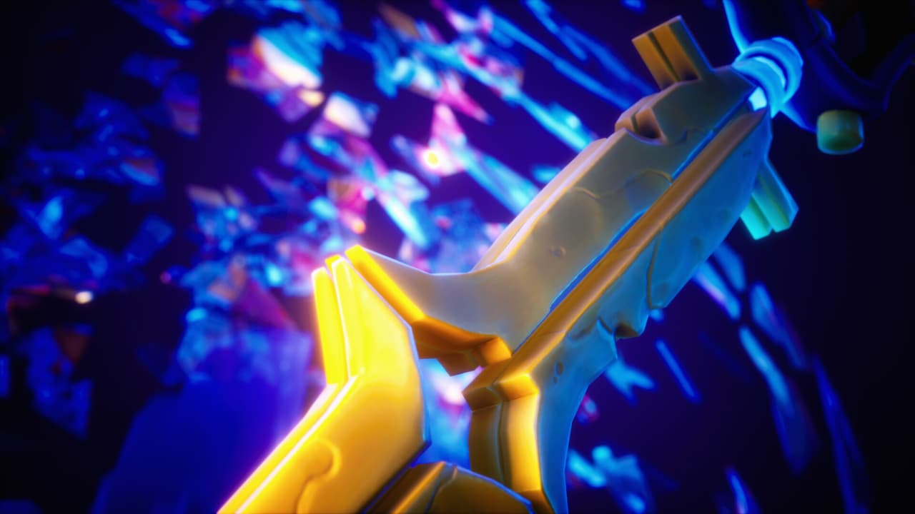 Close view of Minutero’s gold and blue blade in Duskfade